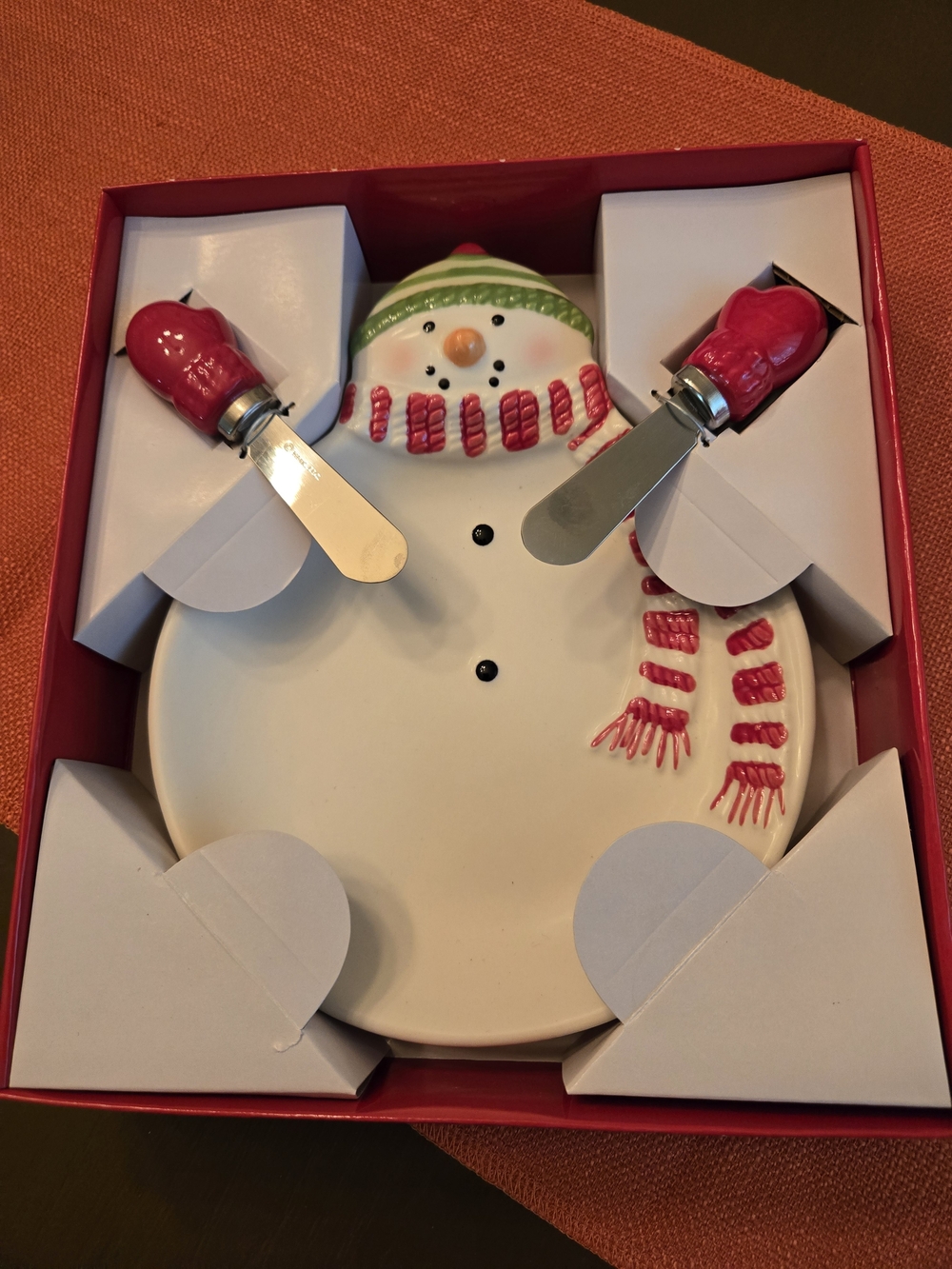 Hallmark Snowman Cheese Ball Plate With Spreaders